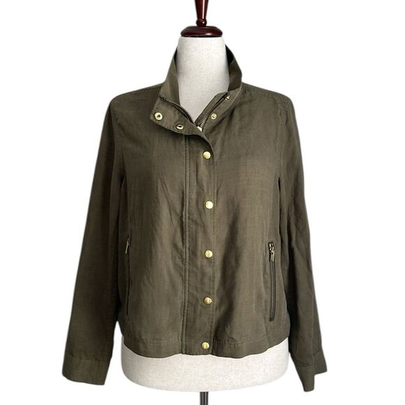 Club Mónaco Women's Green Bomber Moto Lightweight Zip Front Jacket Size M - Picture 1 of 14